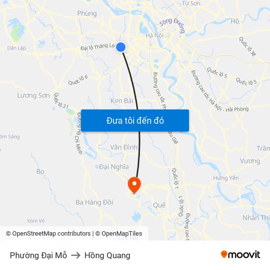 Phường Đại Mỗ to Hồng Quang map