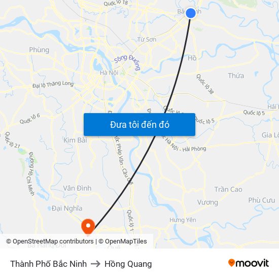 Thành Phố Bắc Ninh to Hồng Quang map