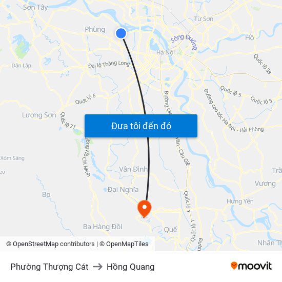 Phường Thượng Cát to Hồng Quang map