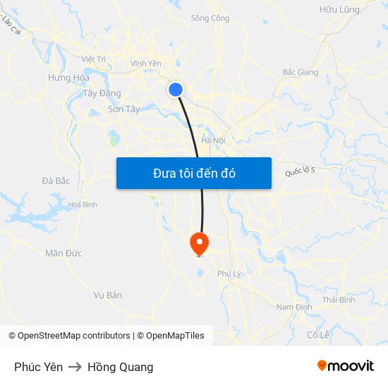 Phúc Yên to Hồng Quang map