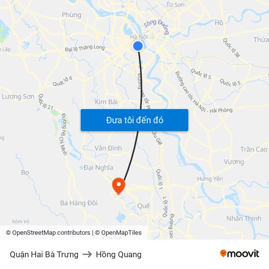 Quận Hai Bà Trưng to Hồng Quang map