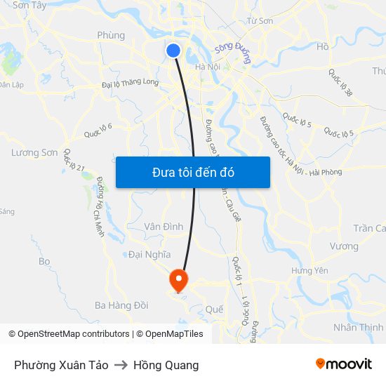 Phường Xuân Tảo to Hồng Quang map