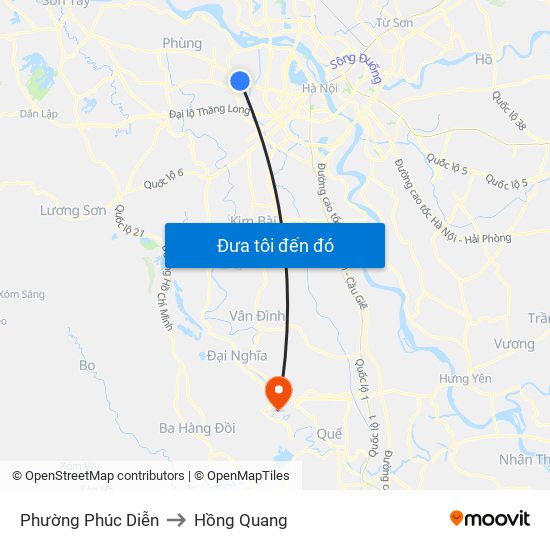 Phường Phúc Diễn to Hồng Quang map