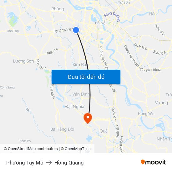 Phường Tây Mỗ to Hồng Quang map