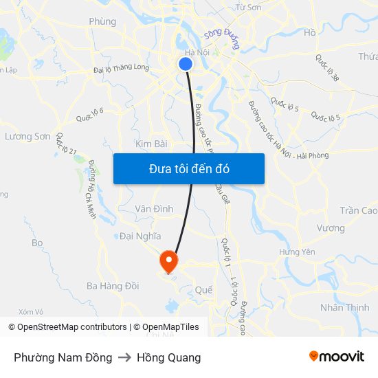 Phường Nam Đồng to Hồng Quang map