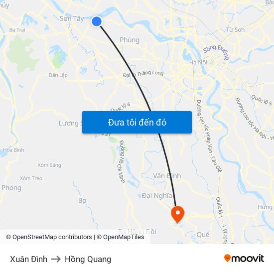 Xuân Đình to Hồng Quang map