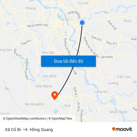 Xã Cổ Bi to Hồng Quang map