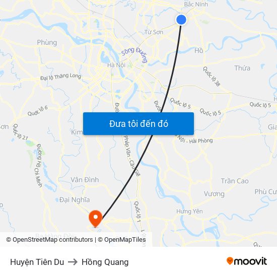 Huyện Tiên Du to Hồng Quang map