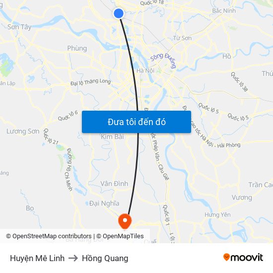Huyện Mê Linh to Hồng Quang map