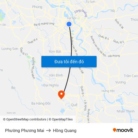 Phường Phương Mai to Hồng Quang map