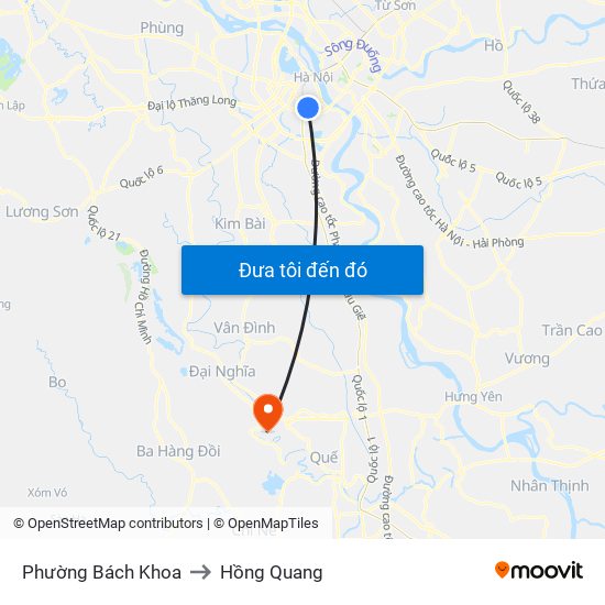 Phường Bách Khoa to Hồng Quang map