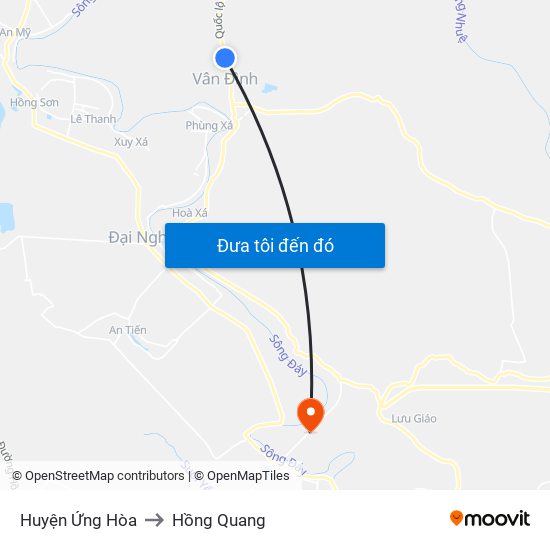 Huyện Ứng Hòa to Hồng Quang map