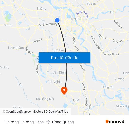 Phường Phương Canh to Hồng Quang map