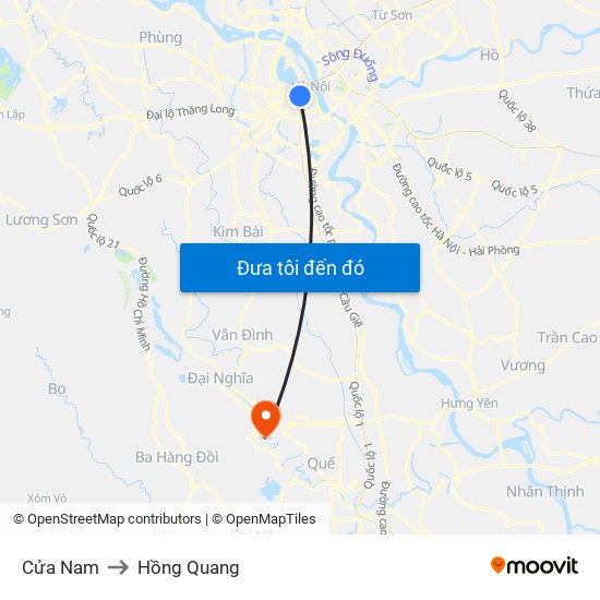 Cửa Nam to Hồng Quang map