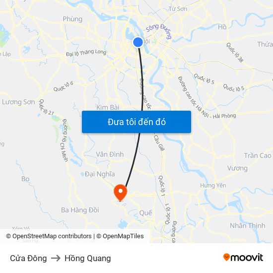 Cửa Đông to Hồng Quang map