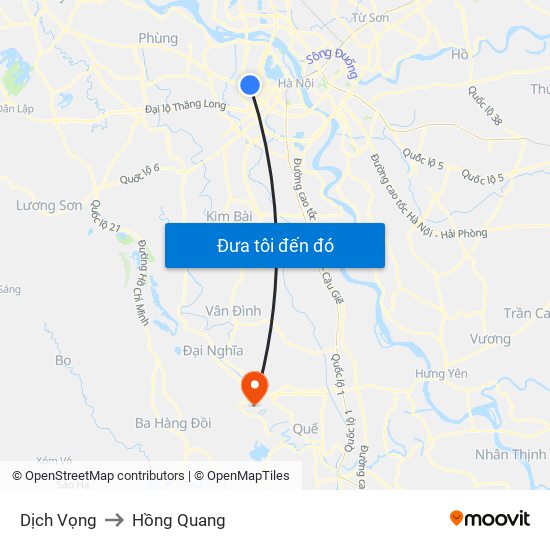 Dịch Vọng to Hồng Quang map