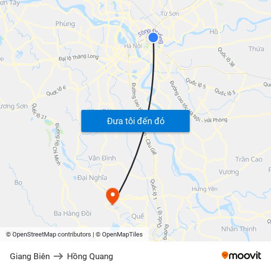 Giang Biên to Hồng Quang map