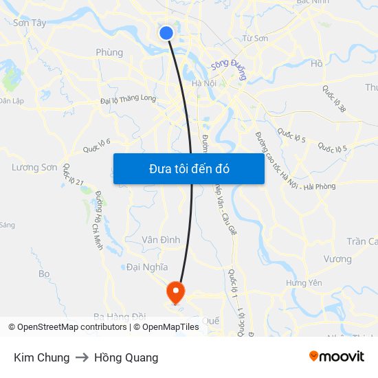 Kim Chung to Hồng Quang map