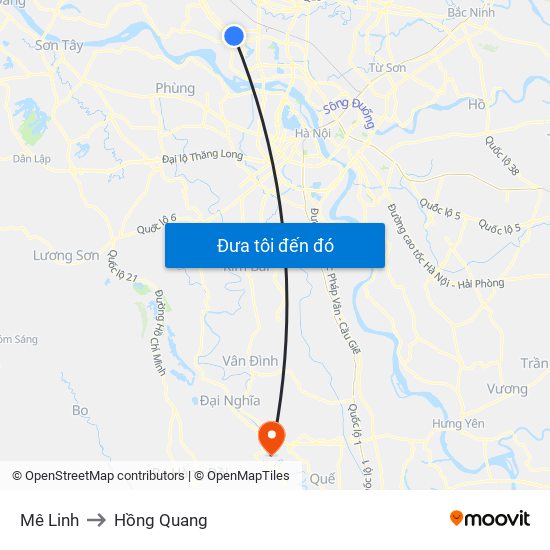 Mê Linh to Hồng Quang map