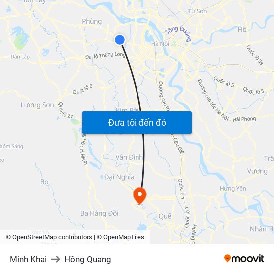 Minh Khai to Hồng Quang map