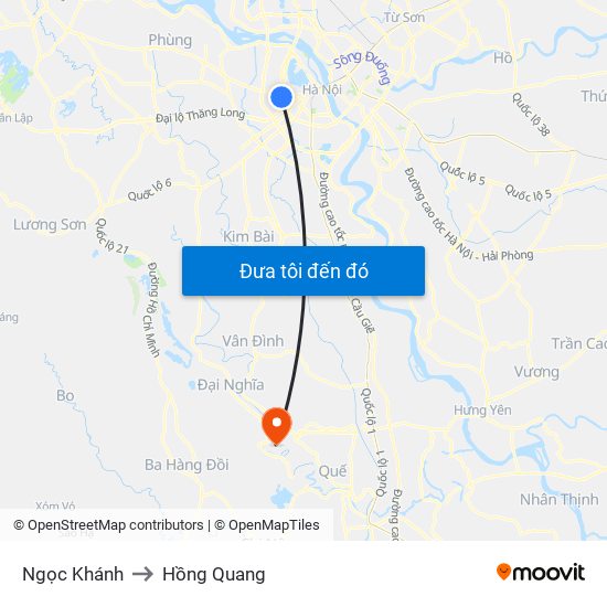Ngọc Khánh to Hồng Quang map