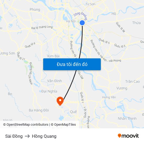 Sài Đồng to Hồng Quang map