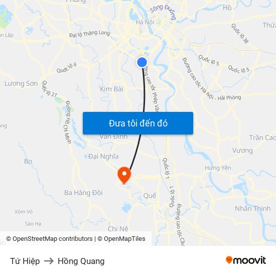 Tứ Hiệp to Hồng Quang map