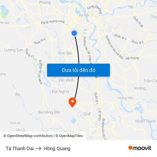 Tả Thanh Oai to Hồng Quang map