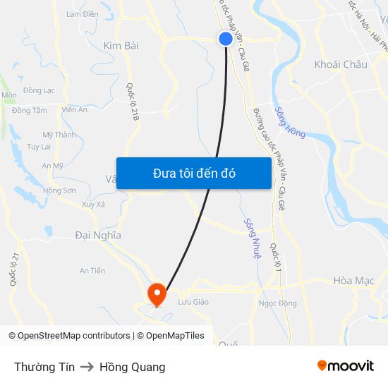 Thường Tín to Hồng Quang map