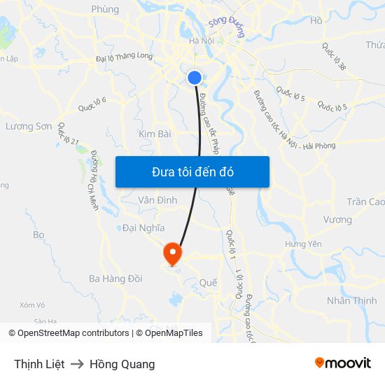 Thịnh Liệt to Hồng Quang map