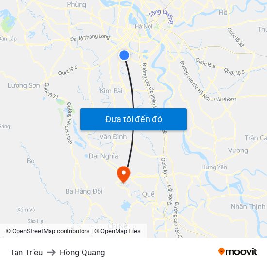 Tân Triều to Hồng Quang map