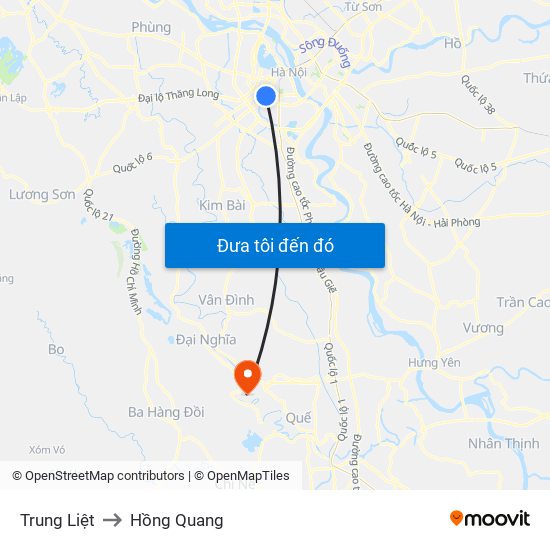 Trung Liệt to Hồng Quang map