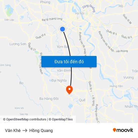 Văn Khê to Hồng Quang map