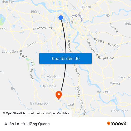 Xuân La to Hồng Quang map