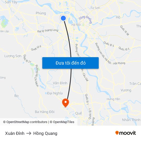 Xuân Đỉnh to Hồng Quang map