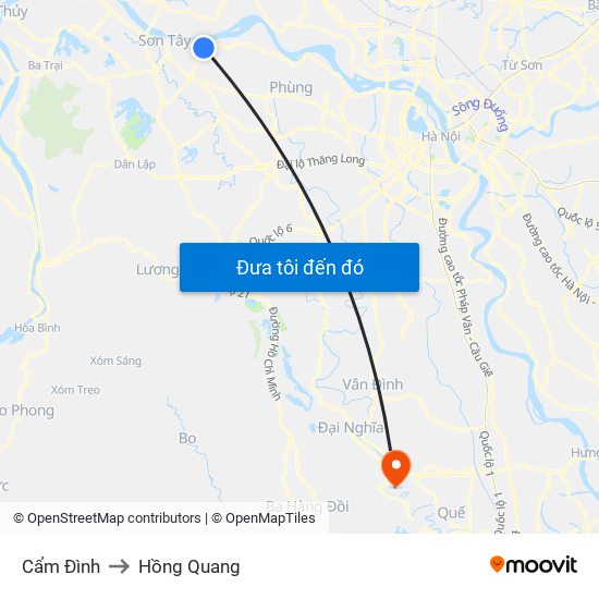 Cẩm Đình to Hồng Quang map