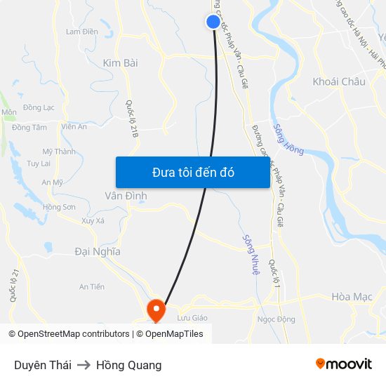 Duyên Thái to Hồng Quang map