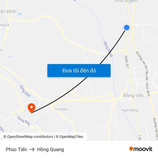 Phúc Tiến to Hồng Quang map