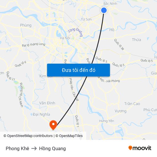 Phong Khê to Hồng Quang map