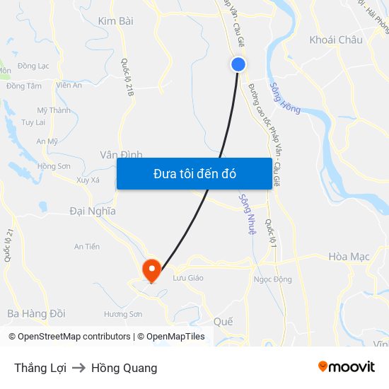 Thắng Lợi to Hồng Quang map