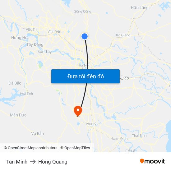 Tân Minh to Hồng Quang map
