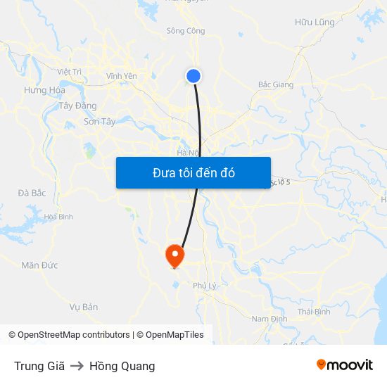 Trung Giã to Hồng Quang map