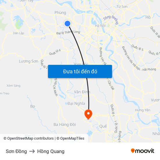 Sơn Đồng to Hồng Quang map