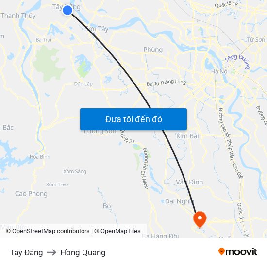 Tây Đằng to Hồng Quang map