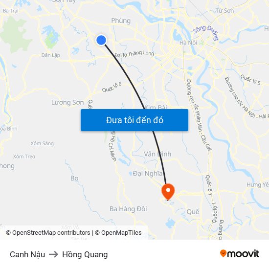 Canh Nậu to Hồng Quang map