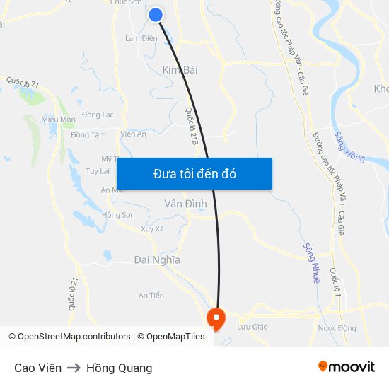 Cao Viên to Hồng Quang map