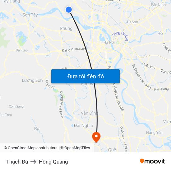 Thạch Đà to Hồng Quang map
