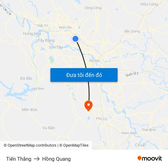 Tiến Thắng to Hồng Quang map