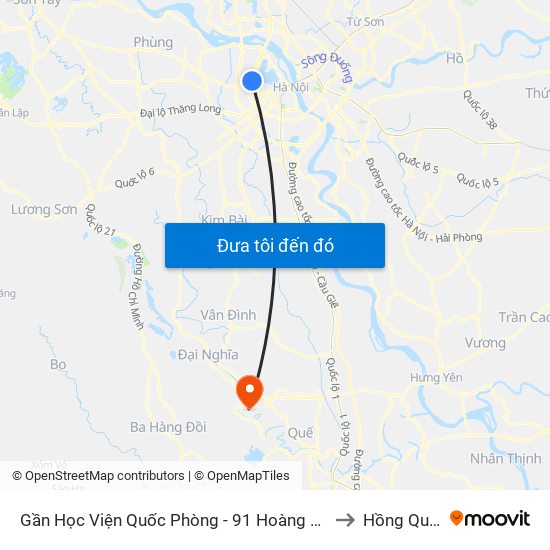 Gần Học Viện Quốc Phòng - 91 Hoàng Quốc Việt to Hồng Quang map