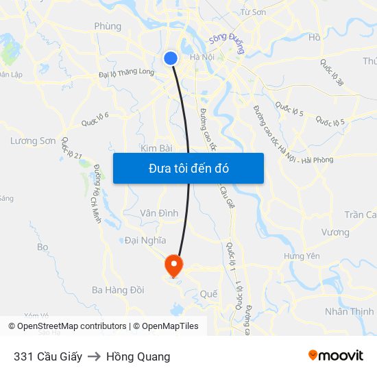 331 Cầu Giấy to Hồng Quang map
